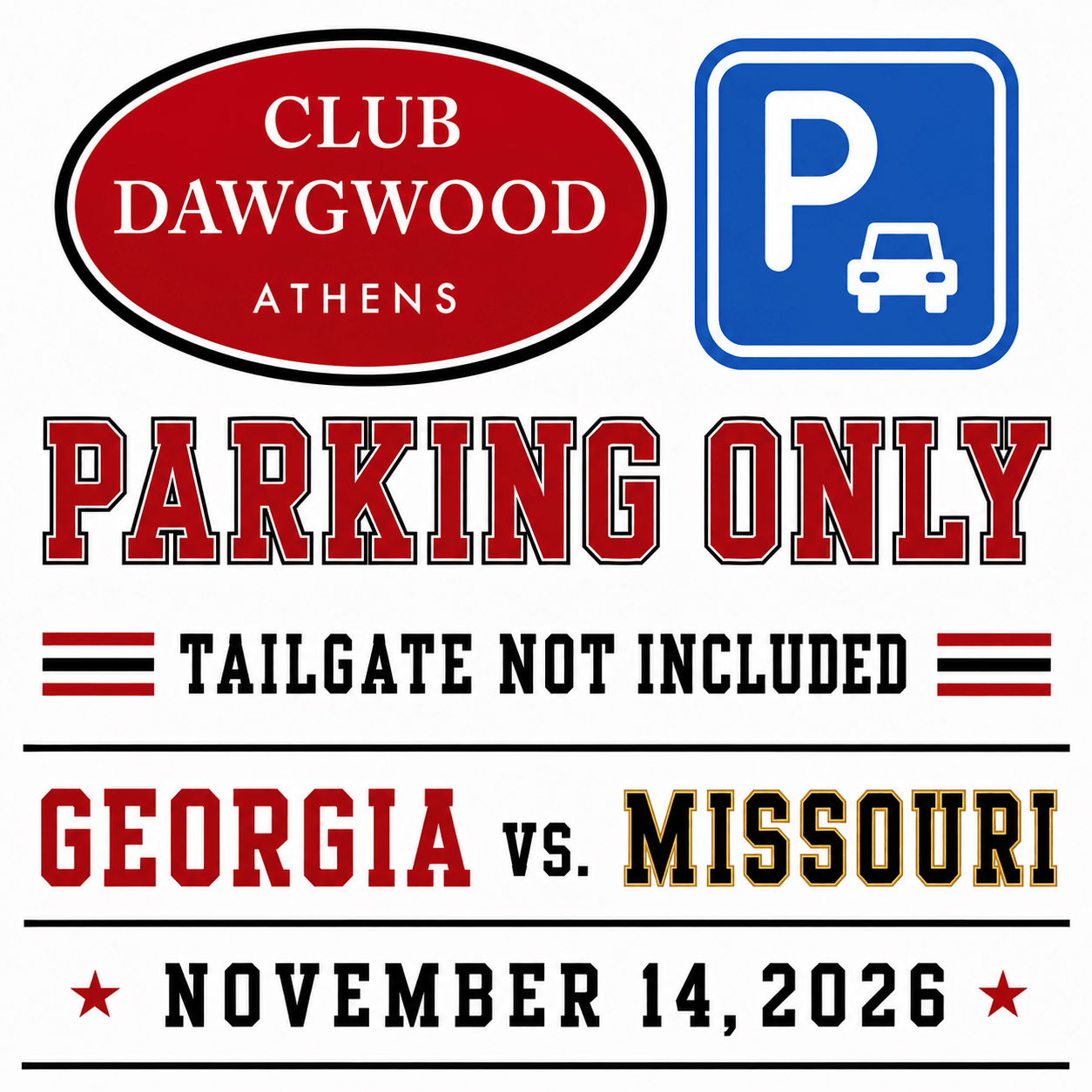 Football parking UGA vs Missouri Nov 14, 2026